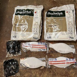 Lot Of 8  Bundle Pcs of TouchnTuff Polyisoprene gloves And Mask